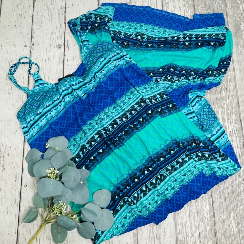 Blue & Teal Printed Strappy Women's Dress